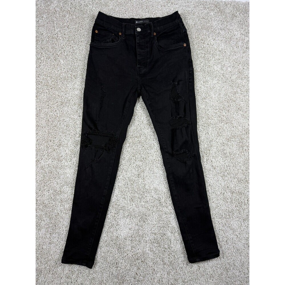Purple Brand Jeans Mens 30 Black Distressed Skinny Fit Button Fly Style 202322